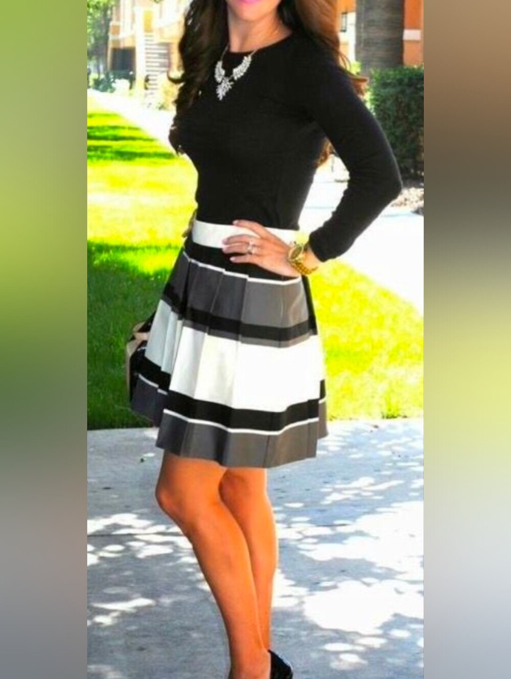 Ann Taylor LOFT Pleated A-line Striped Skirt, Size 10